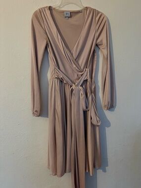 Halston Heritage Long-Sleeve Wrap Dress in Blush Nude